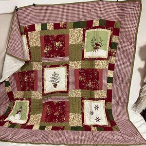 Vintage Country Farmhouse Cottage‎ Winter Holiday Patchwork Quilt Size Queen
